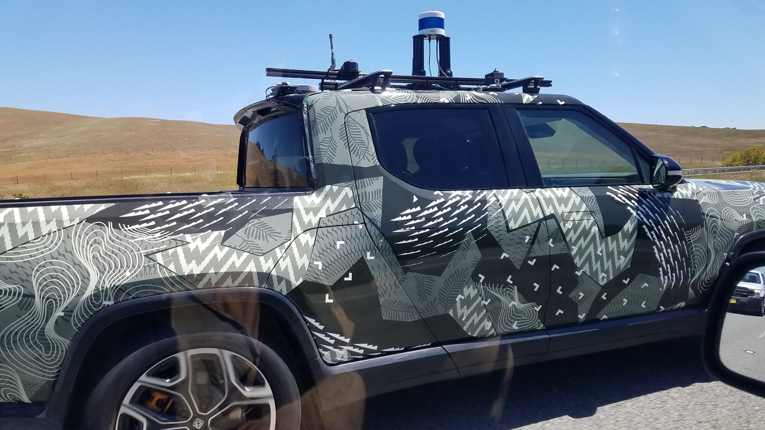 Rivian R1T with LiDAR rig seen in Palo Alto where Driver+ is developed